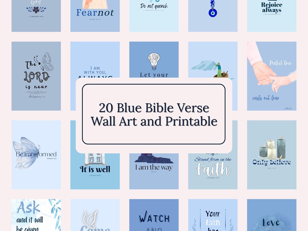 Blue Themed Bible Verse Christian Wall Art Printable Collage Kit ...