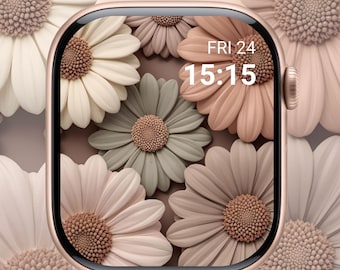 3D Floral Apple Watch Face, 3D Flower Apple Watch Wallpaper, Bas-Relief Daisy, Daisy Watch Face, 3D Neutral Floral Apple Watch Wallpaper