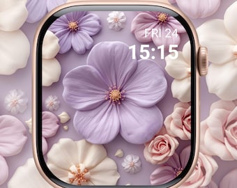3D Luxury Floral Watch Face Background, Neutral Aesthetic Daisy Digital Wallpaper, Romantic Champagne Flower Apple Watch Face