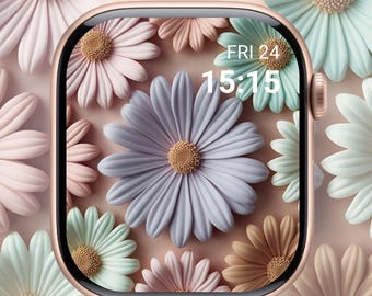 3D Flower Apple Watch Face, 3D Floral Apple Watch Face, Aesthetic Floral Watch Face, 3D Flower Apple Watch Wallpaper, Pastel Daisy Watchface