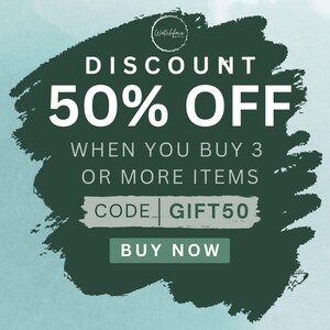May include: A promotional graphic with a dark green textured background and a light blue watercolor wash. The text reads "DISCOUNT 50% OFF WHEN YOU BUY 3 OR MORE ITEMS CODE GIFT50 BUY NOW". The Watchface logo is in the upper left corner.