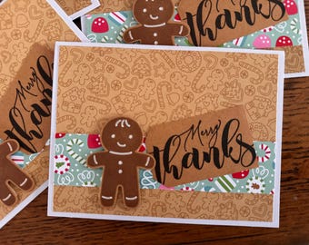Gingerbread Thank You Cards - Christmas Gift Thanks, Set of 5