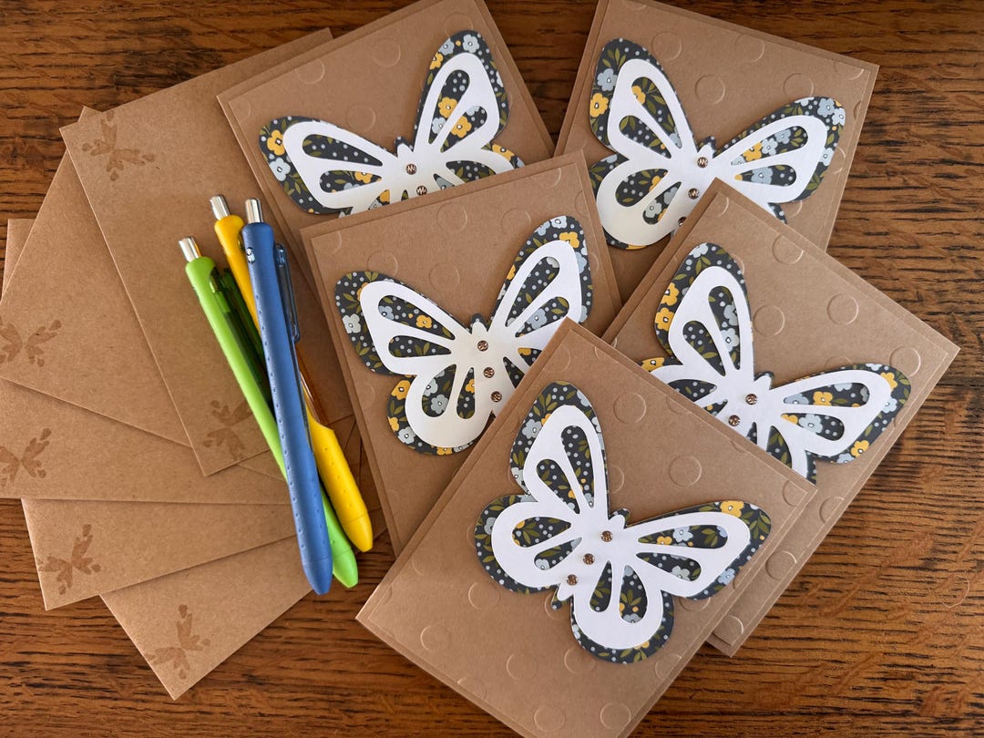 Handmade Bejeweled Butterfly Card Set: Embossed Kraft Cards - Etsy