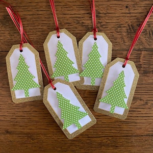 Polkadot Pine & Gold Tags - Christmas Tags - Polkadot Pine Tree Tags Gift Tags