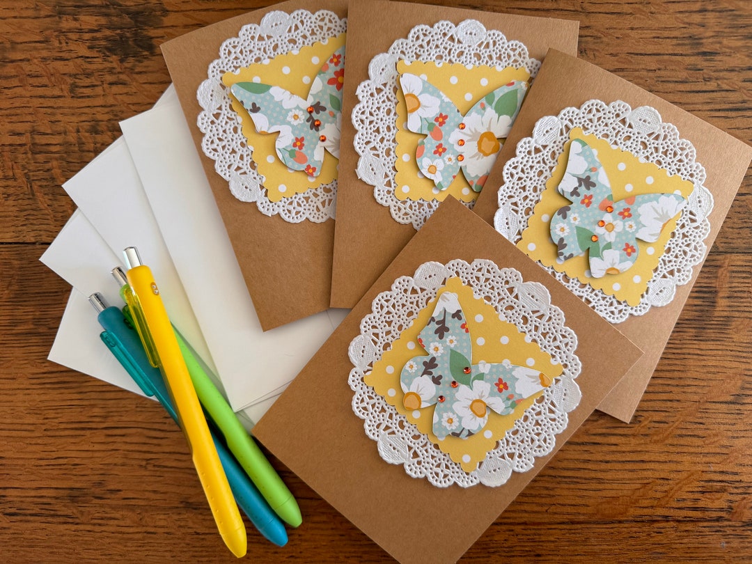 Teal & Yellows Florals Butterfly Card Set Set of 4 Cards Blank Cards ...