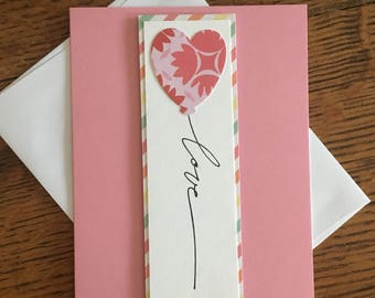 Happy Valentines Day Card - Pink on Pink Valentine - Hugs and Kisses Card - Pink Heart Balloon Love Card