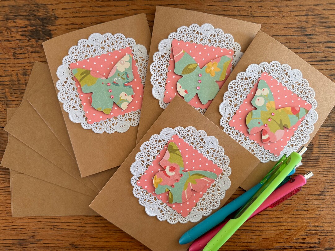 Warm Florals Butterfly Card Set Set of 4 Cards Blank Cards Greeting ...