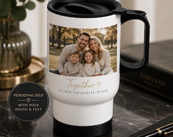 Personalised Travel Mug with Photo | Custom Coffee Cup | Add Your Picture & Text | 14oz Stainless Steel Insulated Mug | Gift