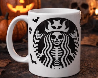 Skelet koffiemok gotische schedelkop, grappige Halloween-mok, koffiekop donkere humor, spookachtig cadeau voor koffieliefhebbers