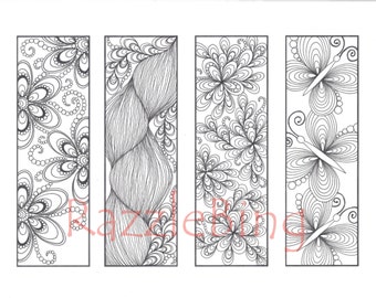 DIY Bookmark Printable Coloring Page Zentangle Henna Inspired Butterflies And Blooms Zendoodle Doodle PDF Instant Download