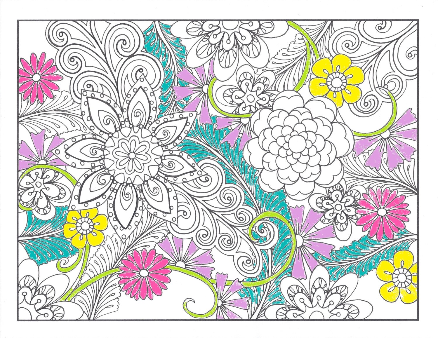 Printable Coloring Page Zentangle Inspired Flower Etsy