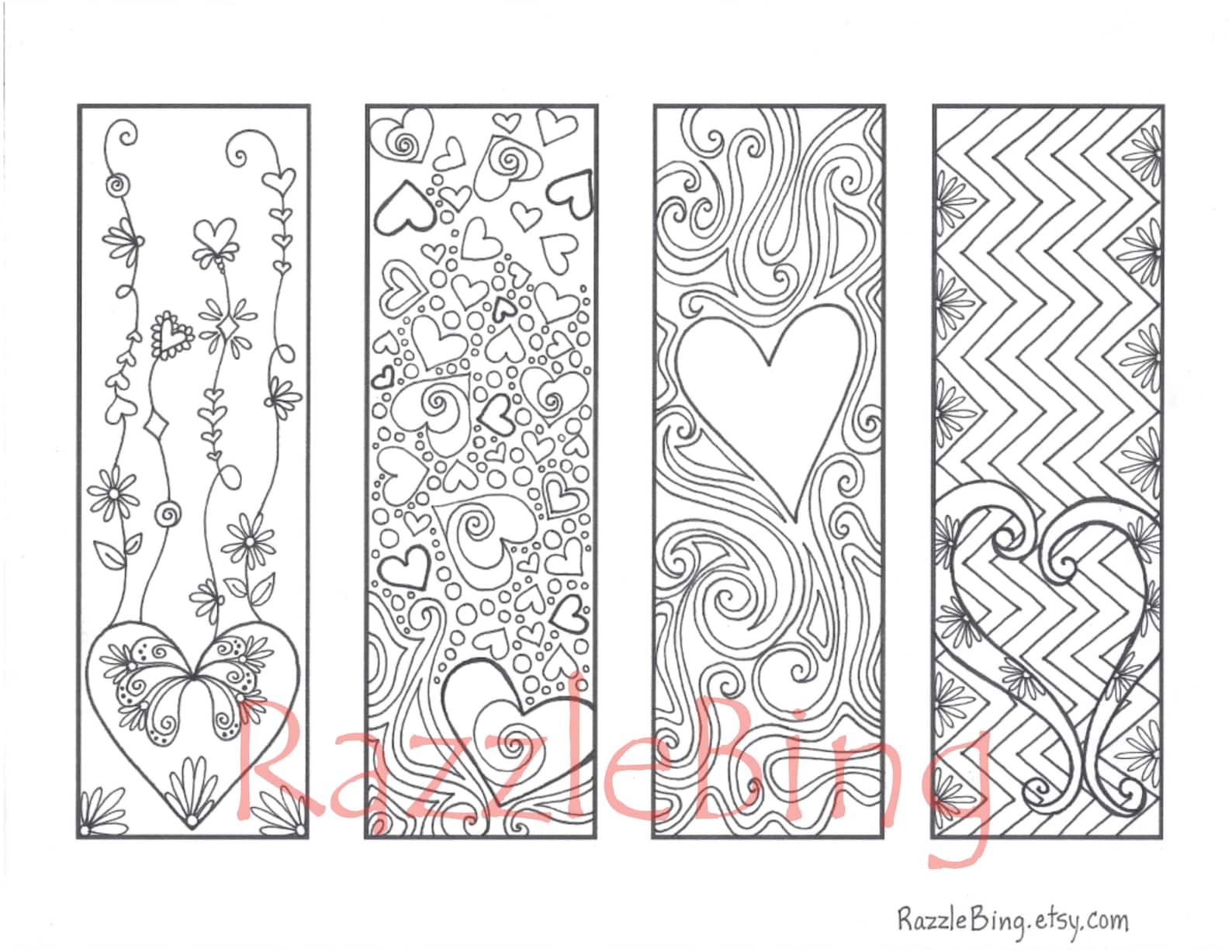 DIY Bookmark Printable Coloring Pagezentangle Inspired Valentines Day
