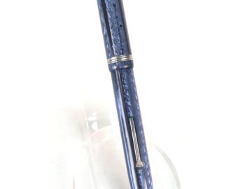 Pluma estilográfica Esterbrook azul jaspeada vintage, plumín extrafino 9550, años 50.