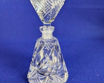 Art Deco Perfume Bottle Crystal Deep Cuts Heavy West Germany 1940's READ Glass