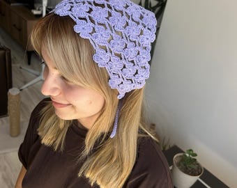 手作りかぎ針編みコットンバンダナ：ボヘミアンヒッピーヘッドスカーフ