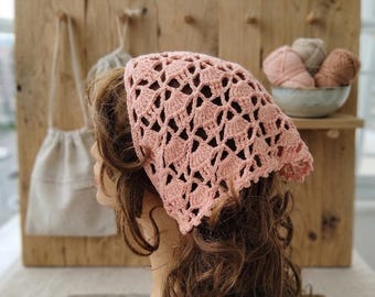 Boho Virkad Bandana – 100 % Bomull Huvudduk, Sommar Hårband – Lätt Andningsbart Accessoar