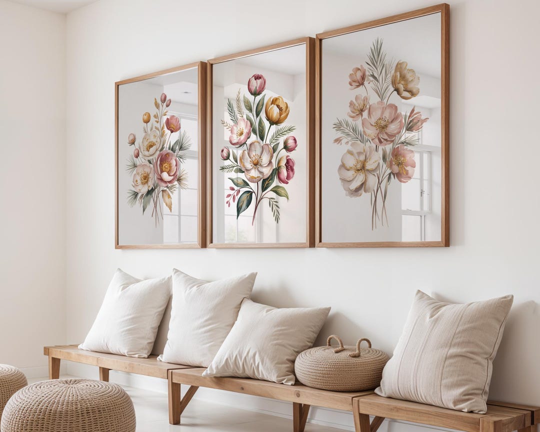 Floral Botanical Prints Set of 3, Scandinavian Wall Art (digital ...