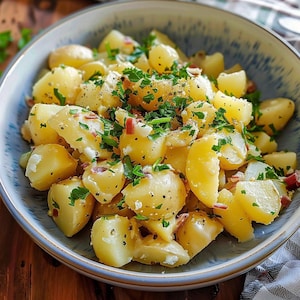Rezept für deutschen Kartoffelsalat, einfaches Familienessen
