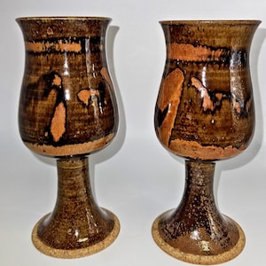 2 Art Pottery Ceramic Goblet Glasses Ceramic Chalice Stoneware Signed Br Drip Gl
