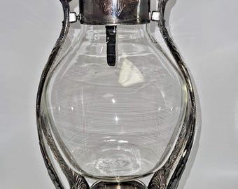 Vintage Gorham Newport Coffee Carafe Silver Plate Glass Tilting Ornate Engraved