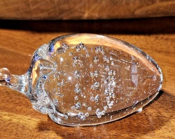 Strawberry Clear Paperweight Bullicante Blown Glass w/ Controlled Bubbles. 4 In