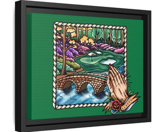 Framed Golf Art Print – Pray for Par Man Cave Decor 12” x 9”
