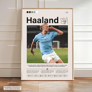 Erling Haaland Poster, Haaland Manchester City, Framed Manchester City Print, Football Striker Decor, Soccer Star Artwork, Haaland Wall Art