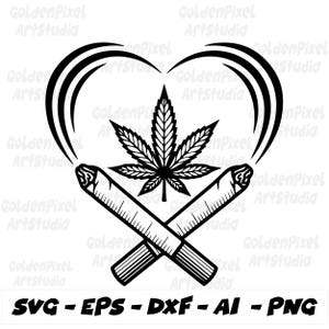 Liebe CannabisSvg | Unkraut | Cannabis-Svg | Herz Rauchbild | Rauchen von Unkraut | Rauchen gemeinsam | Marihuana | Silhouette, Schablone, Clipart