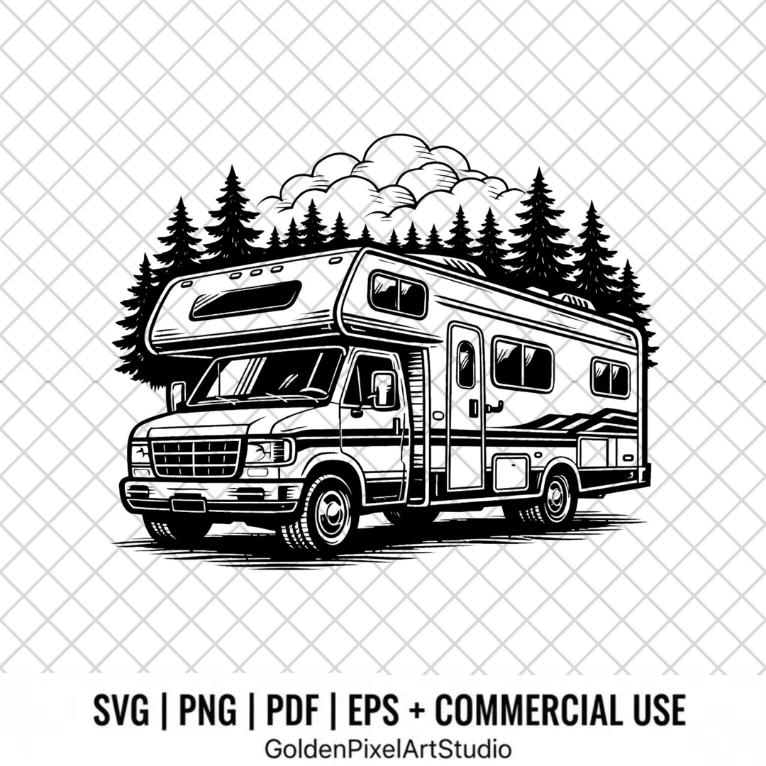 Class C Motorhome Wilderness Scene SVG, Camper Silhouette Design ...
