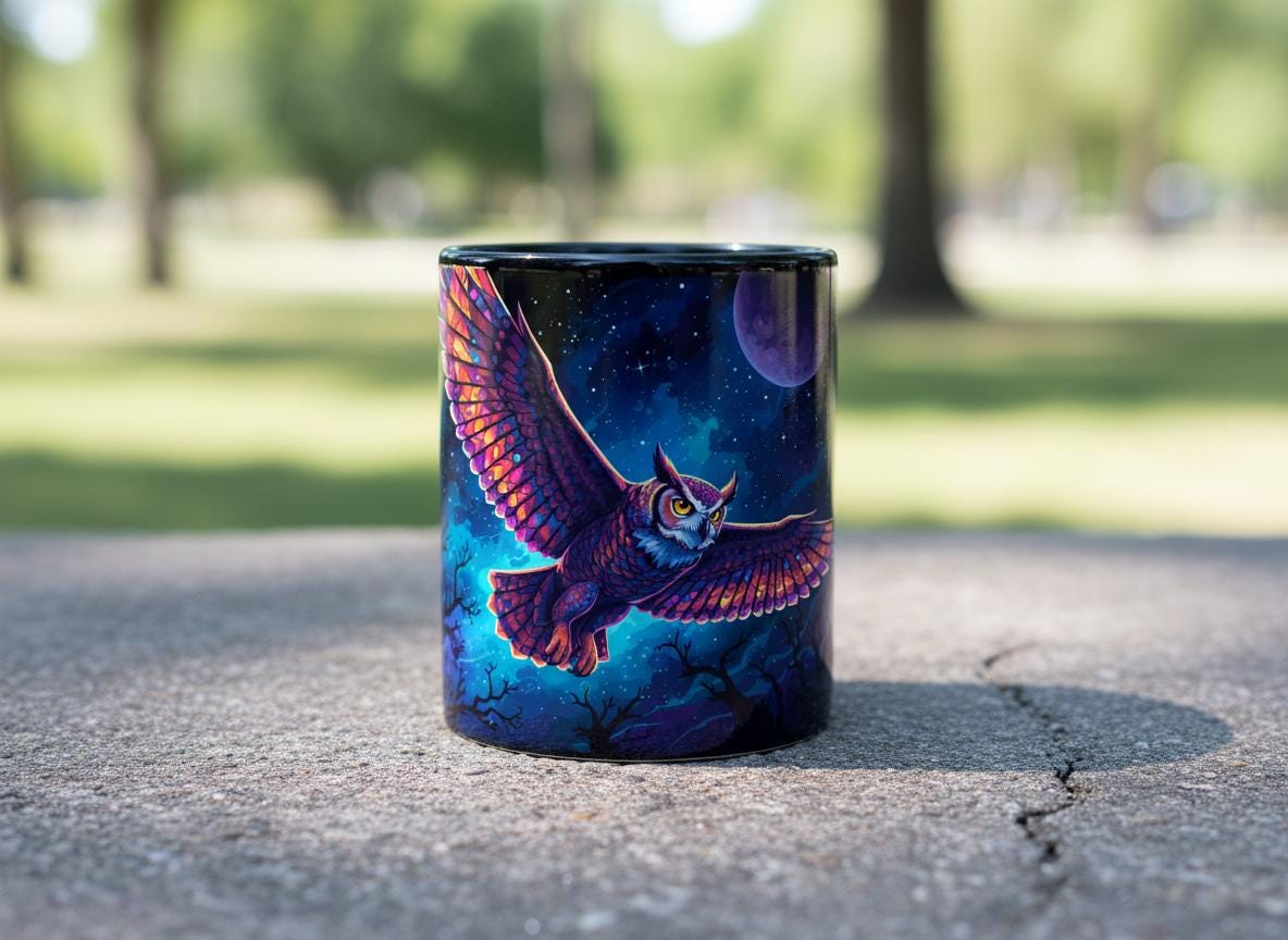 Dazzling Owl Coffee Mug, Owl Mug, Owl Cup, 15oz Coffee Mug, Gift for Mom, Gift for Her, Animal Mug, 