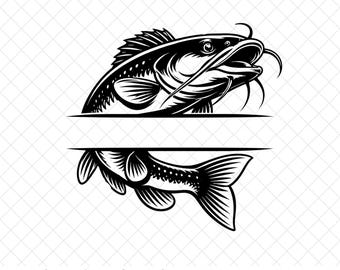Catfish Fishing Scene SVG, Big Catch Clipart, Lake Design (Digital Download)
