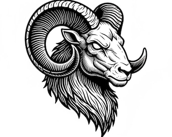 Ram Head SVG, Aries Zodiac Clipart, Black Silhouette (Print File)