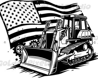 Bulldozer Bandera Americana Archivos SVG, PNG, Silueta Vector