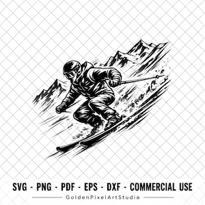 Skidåkare SVG, utförsåkning berg klippfil, vintersport gåva, skidåkare grafik, alpin skidåkning Cricut digital nedladdning