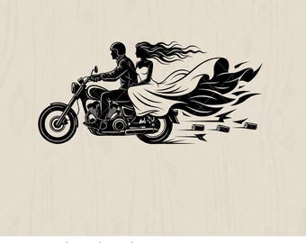 Just Married Motorcyclists Vector Graphic (Digital Download)