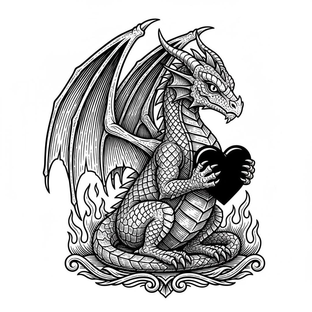 Dragon Valentines Day Svg & PNG File, Cute Dragon Heart Vector Image ...