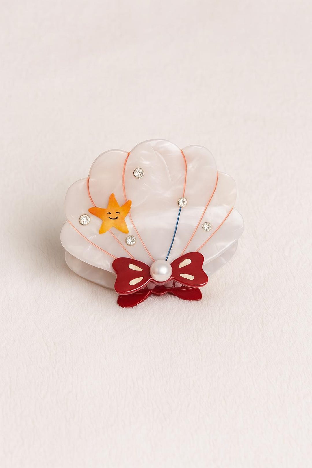 Seashell Hair Claw Clip: Resin Starfish & Pearl Rhinestone  display picture 1