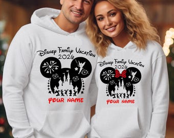 Personalised Disney Family Vacation Hoodie, Group Family Holiday Vacation, Mickey And Friends Custom Name Pullover, Adult Unisex Kids Top