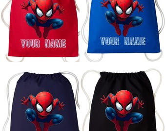 Gepersonaliseerde katoenen Spider-Man-tas met trekkoord, superheldenrugzak