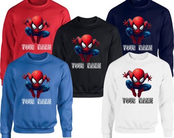 Personalised Spider-man Jumper, Custom Spider Themed Sweatshirt, Superhero Party Top, Unisex Adults Kids Top
