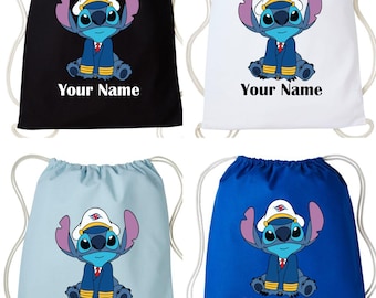 Personalised Stich Bag, Disney Trip Backpack, Custom Back to School Drawstring Rucksack Bag