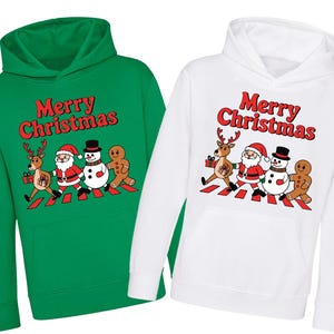 Merry Christmas, Santa, Reindeer, and friends Festive Christmas Hoodie, Merry Christmas Pullover Gift For Her, Him Unisex Hood Top