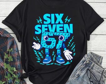 Maglietta Six Seven, maglietta retrò divertente con numero 67 dei cartoni animati, maglietta in stile gamer alla moda