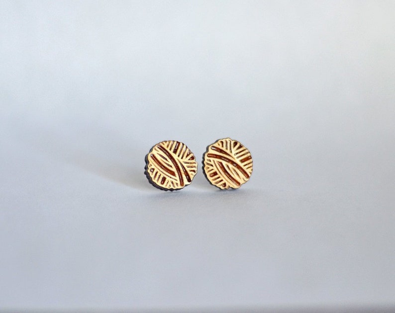 Yarn ball earring studs. Knitting lovers earrings wood yarn image 0