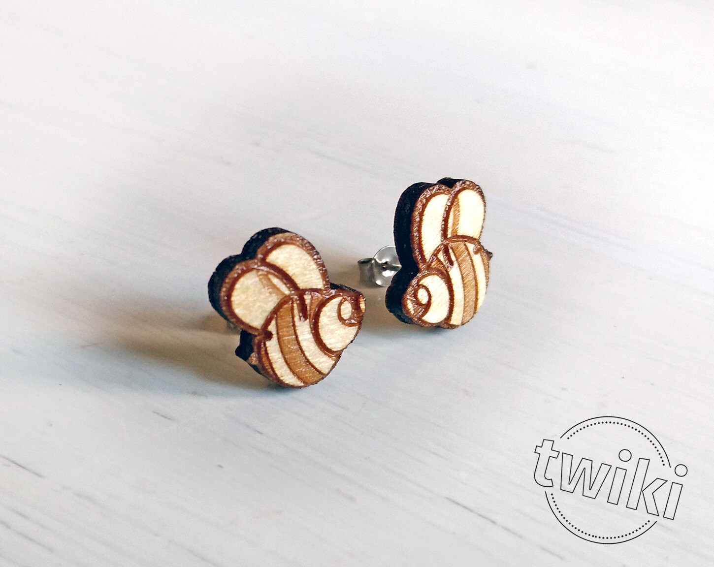 Bees wood earring studs. Wood bee earrings wood bee jewelry Etsy