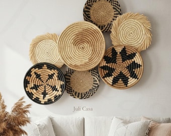 Boho Woven Wall Basket Set, Seagrass and Rattan Wall Art