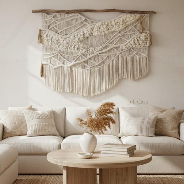 Tapiz de pared grande, macramé, arte de pared neutro, decoración bohemia, regalo para casa nueva