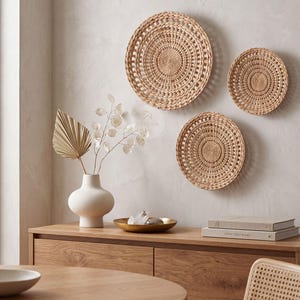 Woven Wall Basket Set of 3, Seagrass Wall Decor, Rattan Wall Art, Japandi Living Room Above Bed Decor, New Home Gift