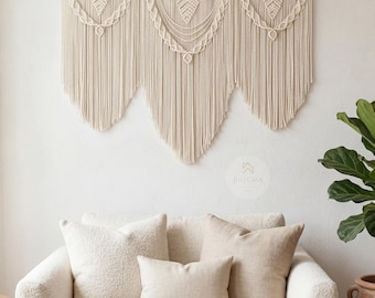 Large Macrame Wall Hanging, Queen Headboard Boho Decor, Wedding Arch, Woven Tapestry, Neutral Japandi Wall Art, Mother's Day Gift