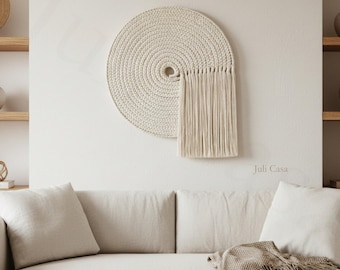 Round Macrame Wall Hanging, Neutral Wall Art, Spiral Fiber Art, Circular Woven Tapestry, Minimalist Boho Decor, New Home Gift